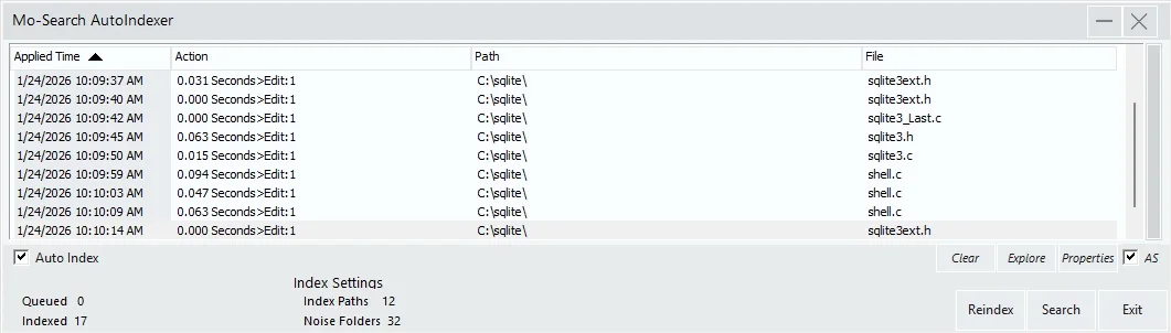 Indexer status panel in light mode