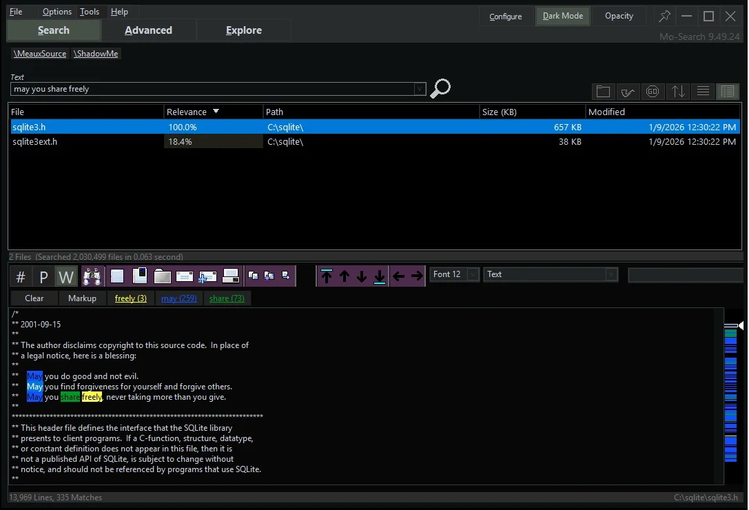 Integrated file viewer in dark mode